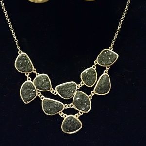 black charcoal stone necklace in gold setting